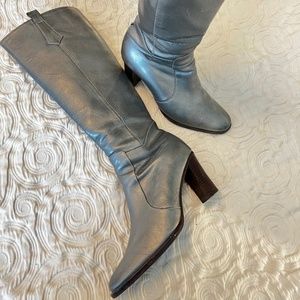 Tall Metallic Silver Leather Boots